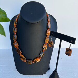 Jasper Necklace & Earring Set Orange Brown